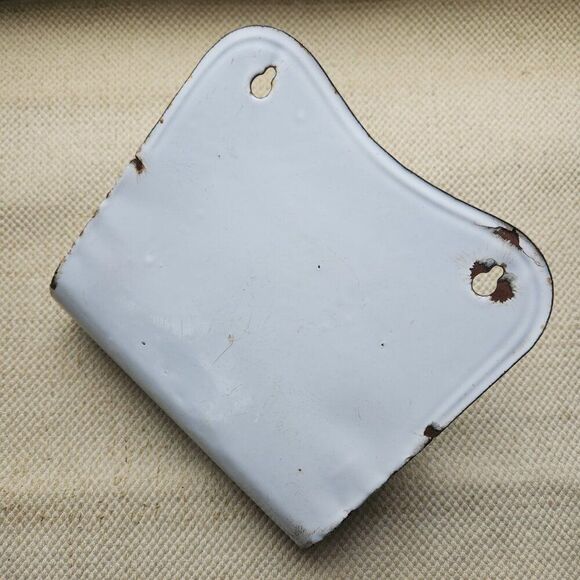 Antique French Enamelware Onion Oignons Bin Wall Container Black White Vintage - Picture 5 of 10